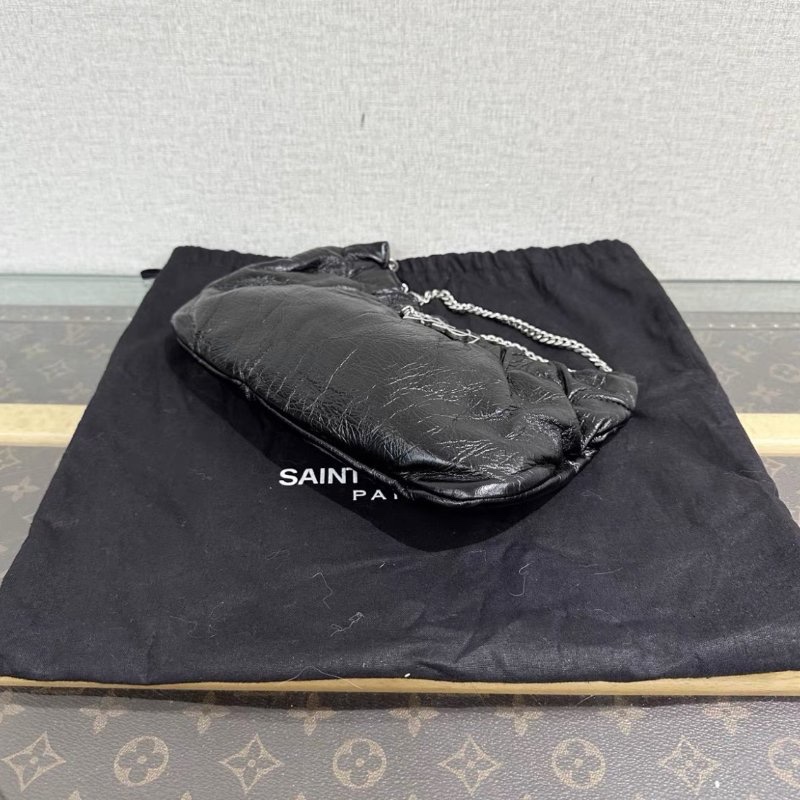 YSL黑銀油蠟皮手提肩背包 24*14 98新配件盒子塵袋-2