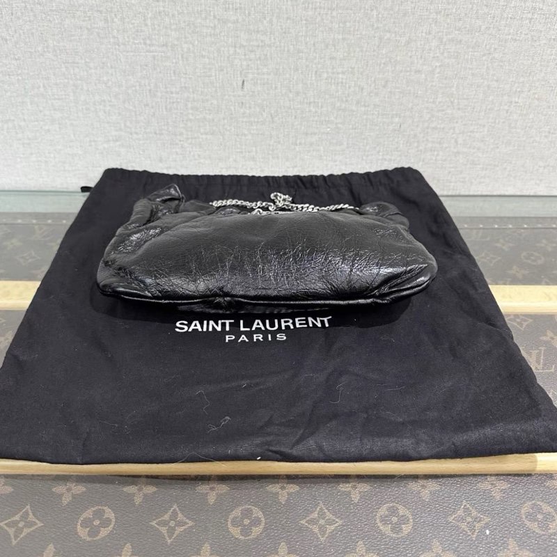 YSL黑銀油蠟皮手提肩背包 24*14 98新配件盒子塵袋-3