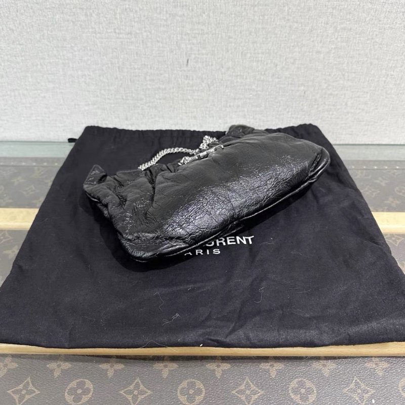 YSL黑銀油蠟皮手提肩背包 24*14 98新配件盒子塵袋-4