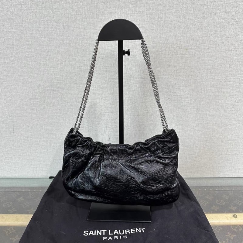 YSL黑銀油蠟皮手提肩背包 24*14 98新配件盒子塵袋-5