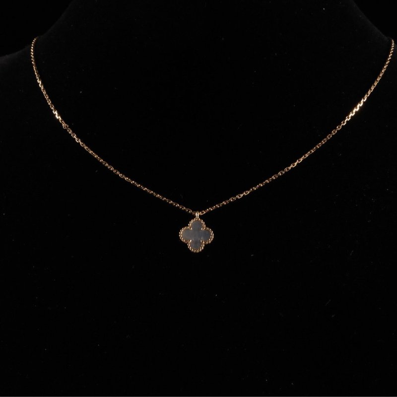 Van Cleef & Arpels SweetAlhambra小號單花項鏈新扣18K黃金/白貝母項鏈黃金項鏈-0