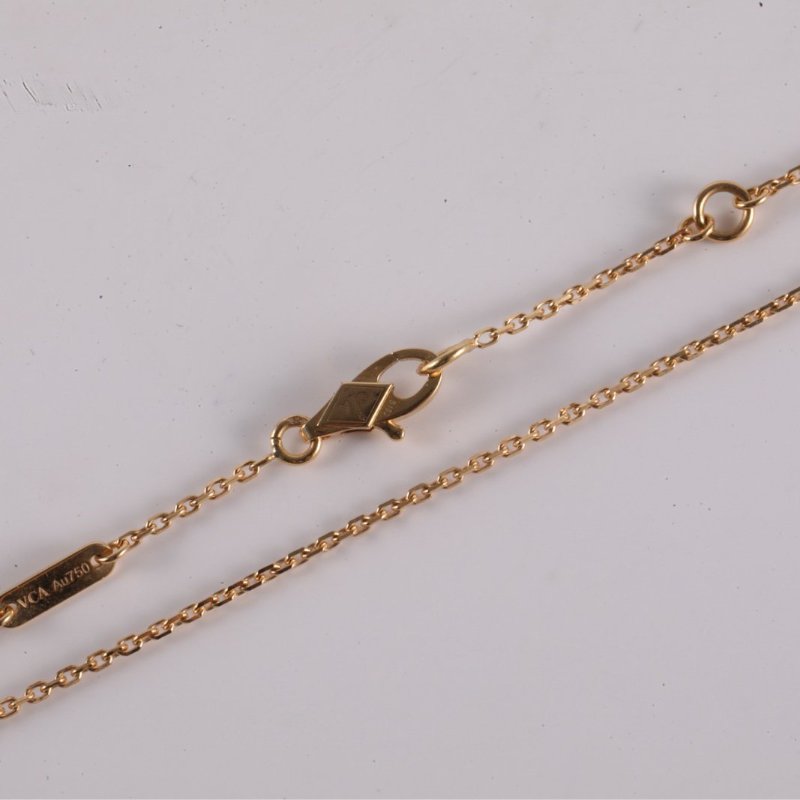 Van Cleef & Arpels SweetAlhambra小號單花項鏈新扣18K黃金/白貝母項鏈黃金項鏈-4