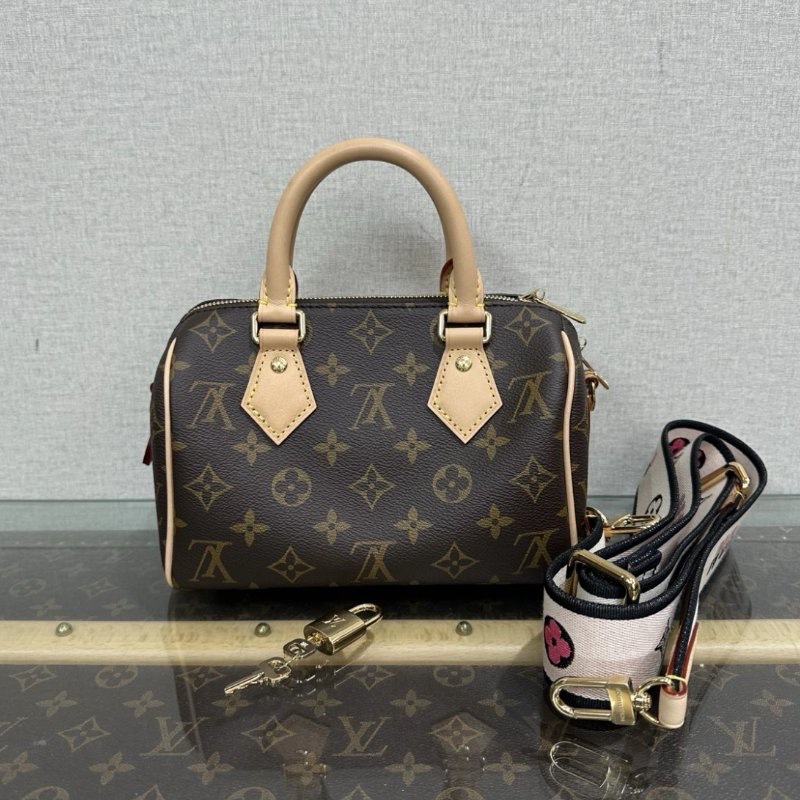 LV Speed20老花寬肩帶手提斜背包 芯片款 20.5*13.5*12 99新配件鑰匙鎖-0