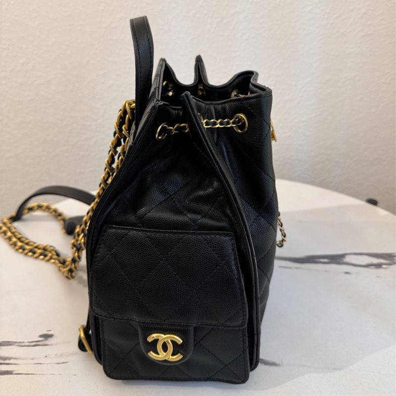 Chanel AS5600黑荔枝復古金束口後背包   櫃上22萬以上了-2