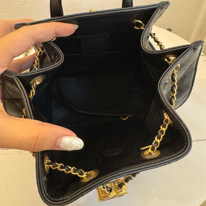 Chanel AS5600黑荔枝復古金束口後背包   櫃上22萬以上了-22