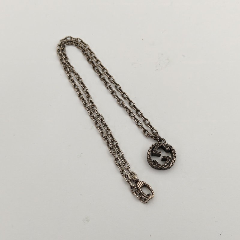 GUCCI AG925銀做舊復古經典雙G項鏈項鏈-3