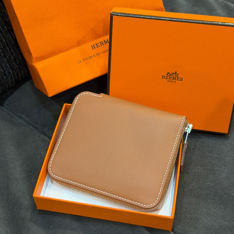 #全新全配🉑送禮 #最低價w刻 愛馬仕絲巾短夾大象灰銀扣-0