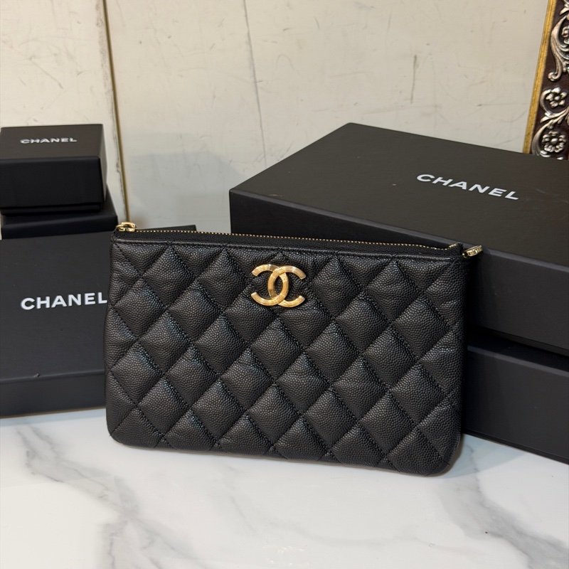 #全配🈶購證 #芯片款 #大尺寸 香奈兒黑金荔枝皮一字零錢包-0