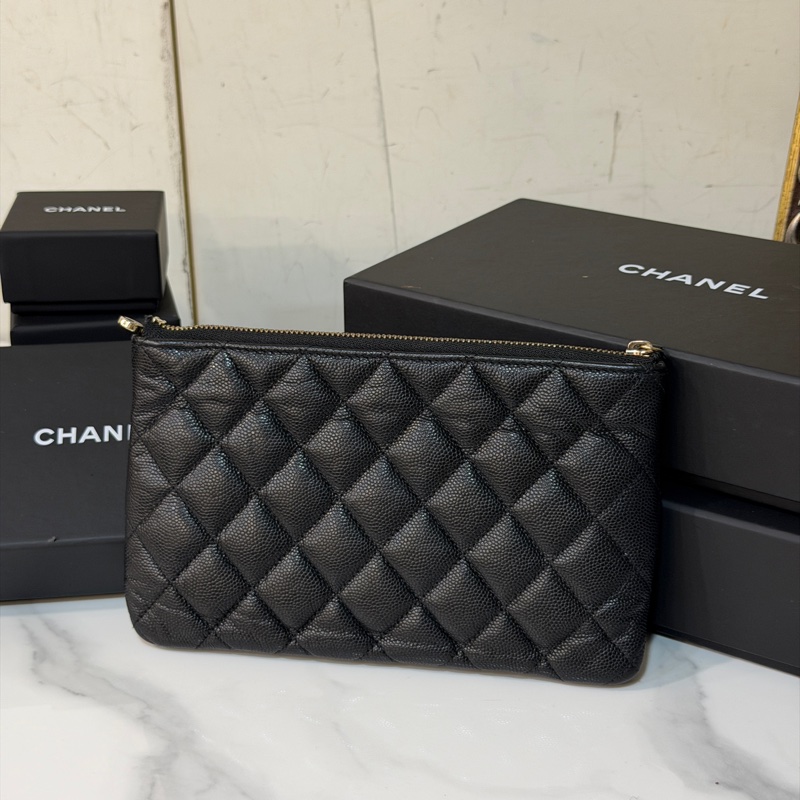 #全配🈶購證 #芯片款 #大尺寸 香奈兒黑金荔枝皮一字零錢包-1