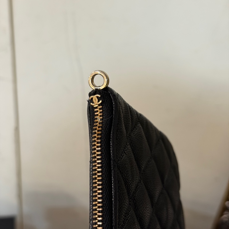 #全配🈶購證 #芯片款 #大尺寸 香奈兒黑金荔枝皮一字零錢包-7