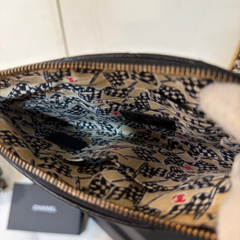 #全配🈶購證 #芯片款 #大尺寸 香奈兒黑金荔枝皮一字零錢包-8