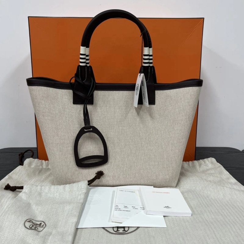 HERMES SACSteeple25米色拼馬鞍紅子母手提包 25*15*23 全新閒置配件盒子塵袋吊牌購證-0