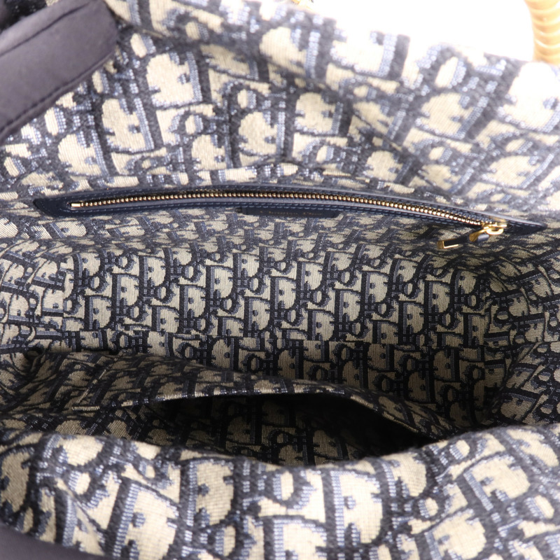 Dior 帆布/藤料Wicker金扣手挽肩背兩用袋-4