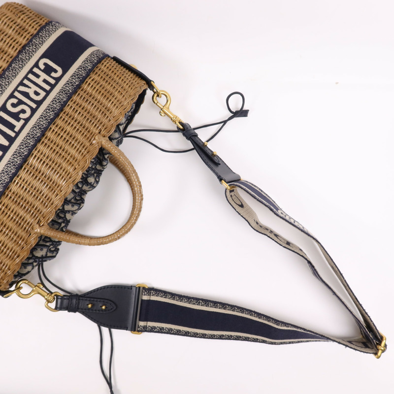 Dior 帆布/藤料Wicker金扣手挽肩背兩用袋-7