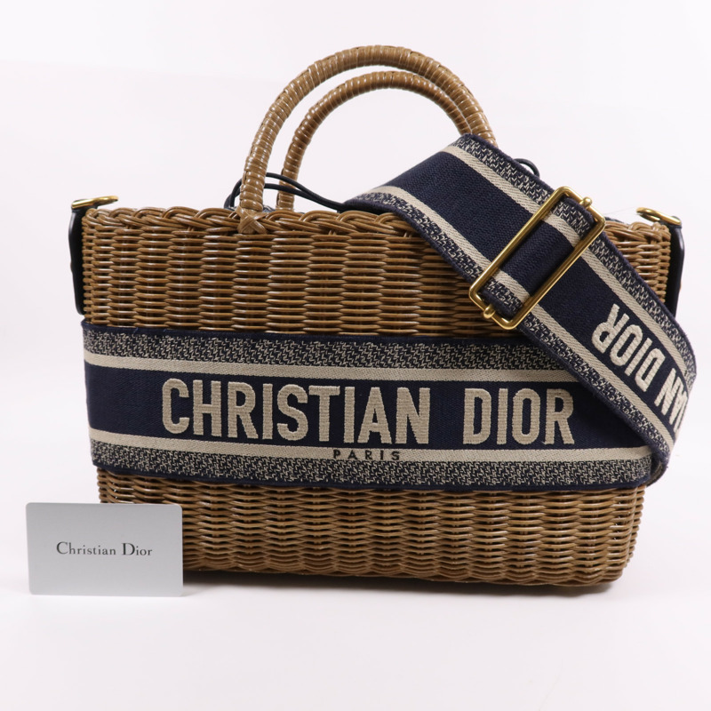 Dior 帆布/藤料Wicker金扣手挽肩背兩用袋-8