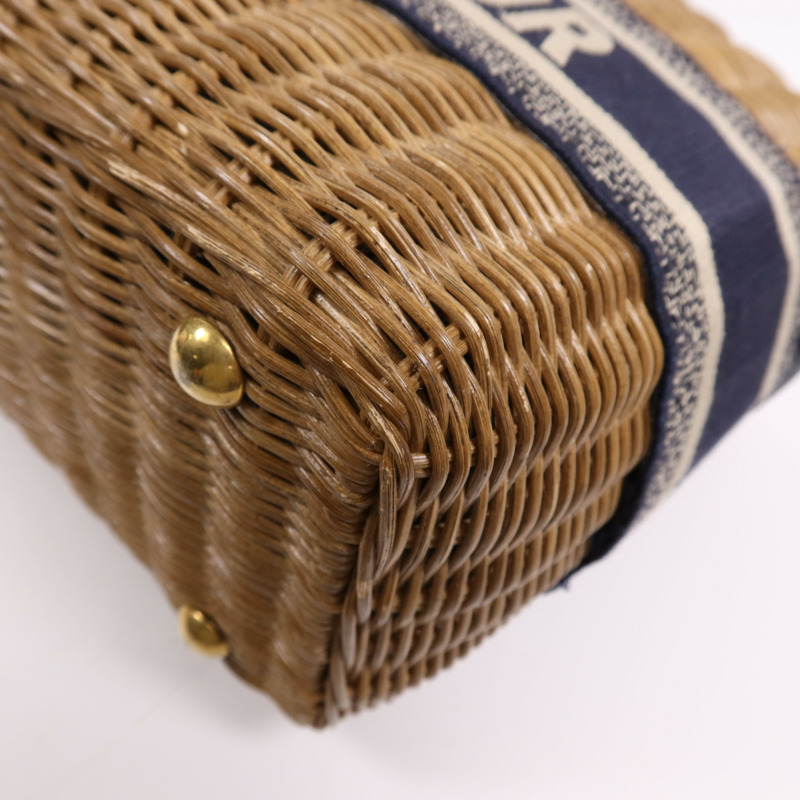 Dior 帆布/藤料Wicker金扣手挽肩背兩用袋-10