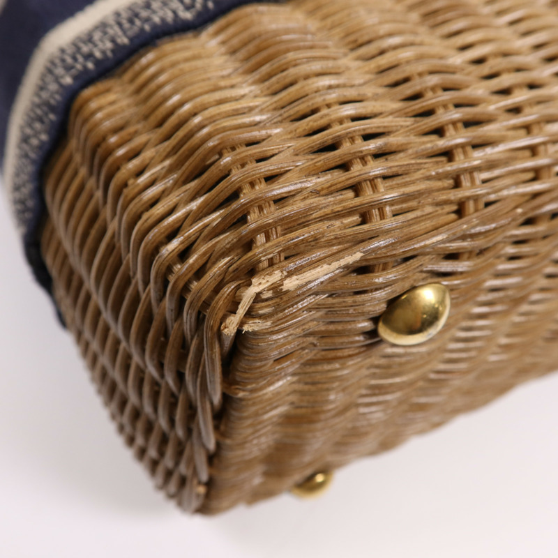 Dior 帆布/藤料Wicker金扣手挽肩背兩用袋-11