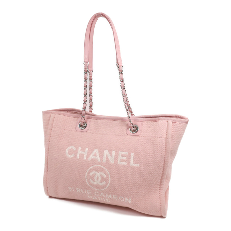CHANEL 帆布Deauville Tote銀扣鏈帶肩背袋-2