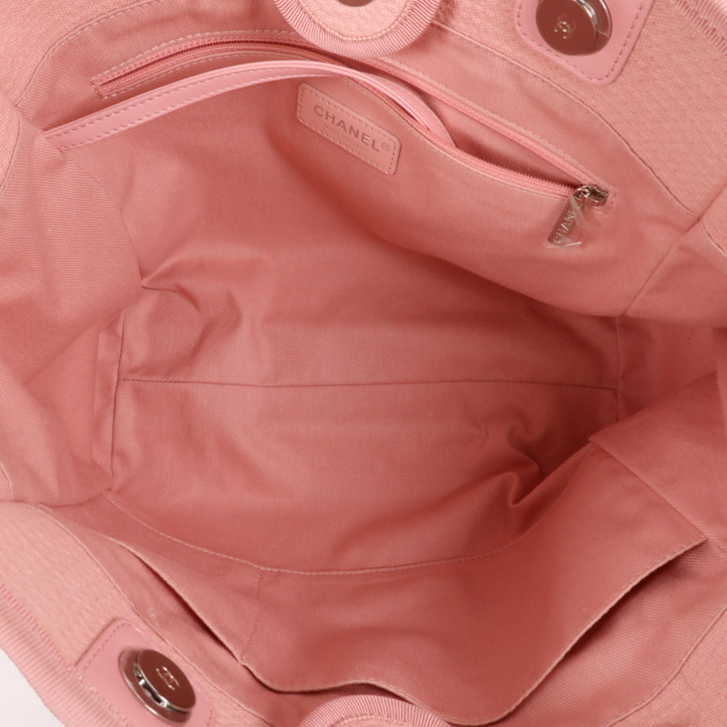 CHANEL 帆布Deauville Tote銀扣鏈帶肩背袋-4