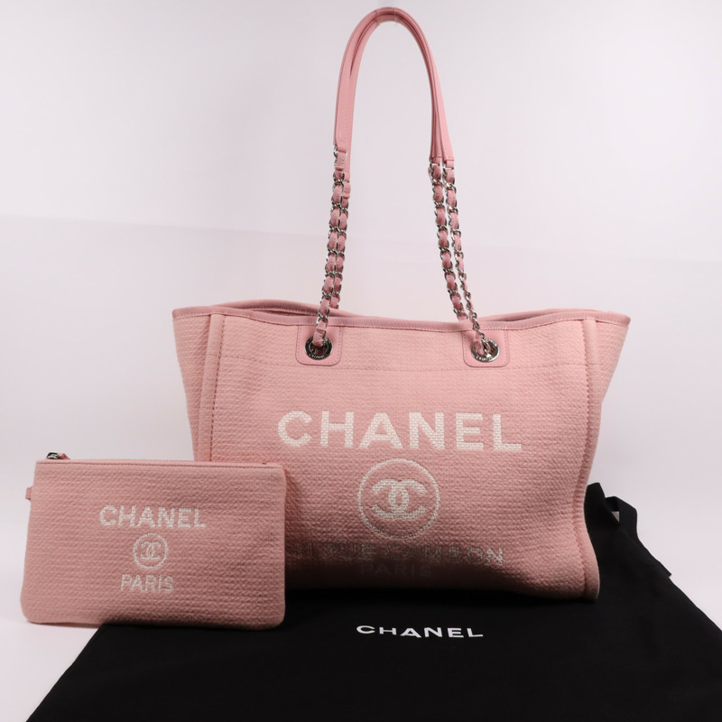 CHANEL 帆布Deauville Tote銀扣鏈帶肩背袋-7
