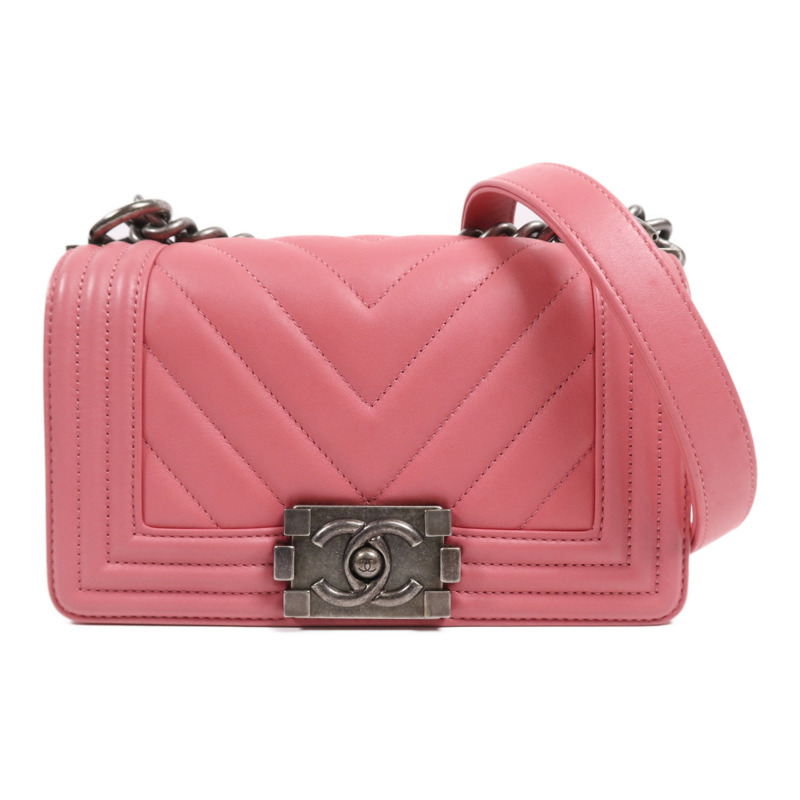 CHANEL 羊皮皮革Boy 20銀扣鏈帶肩背袋-0