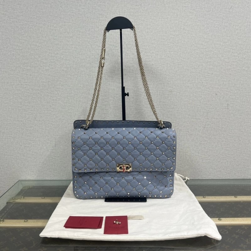 VALENTINO Spike Up藍色卯釘手提包 30*23*9 98新配件塵袋-0