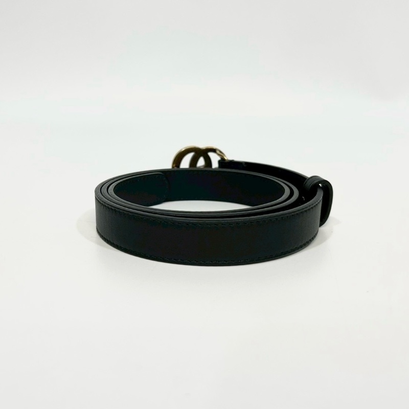 Gucci黑色牛皮復古金GG logo皮帶409417-2