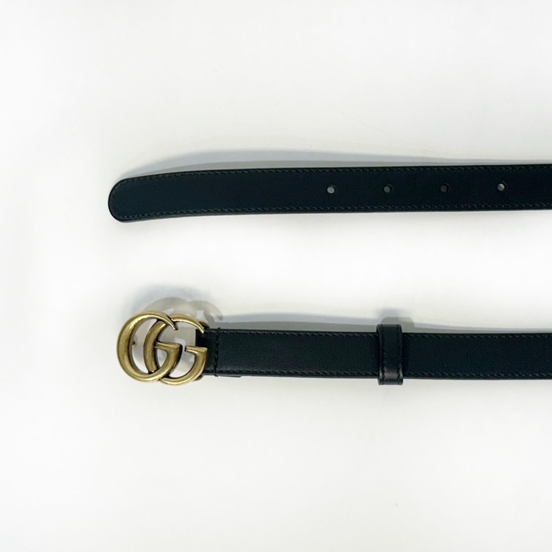 Gucci黑色牛皮復古金GG logo皮帶409417-5