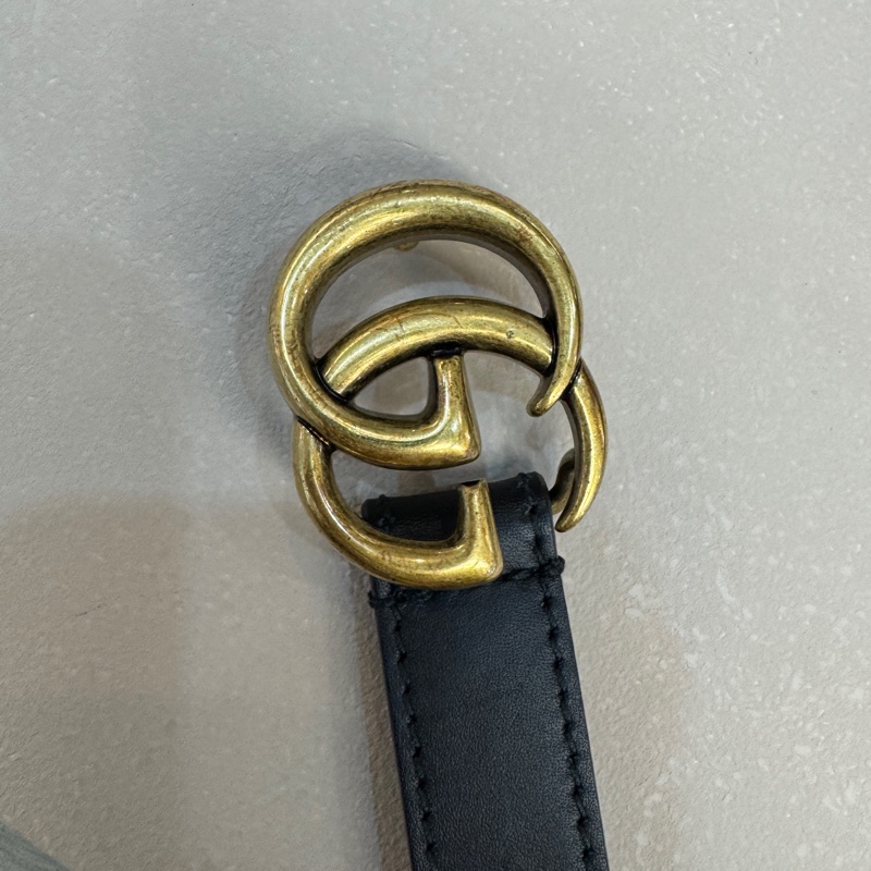 Gucci黑色牛皮復古金GG logo皮帶409417-6