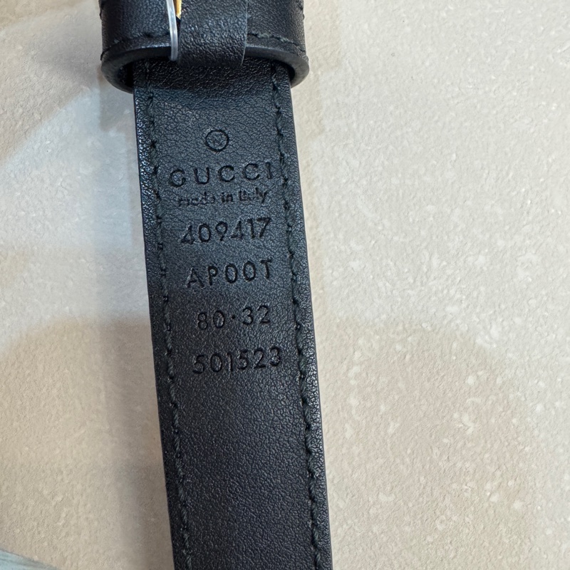 Gucci黑色牛皮復古金GG logo皮帶409417-9