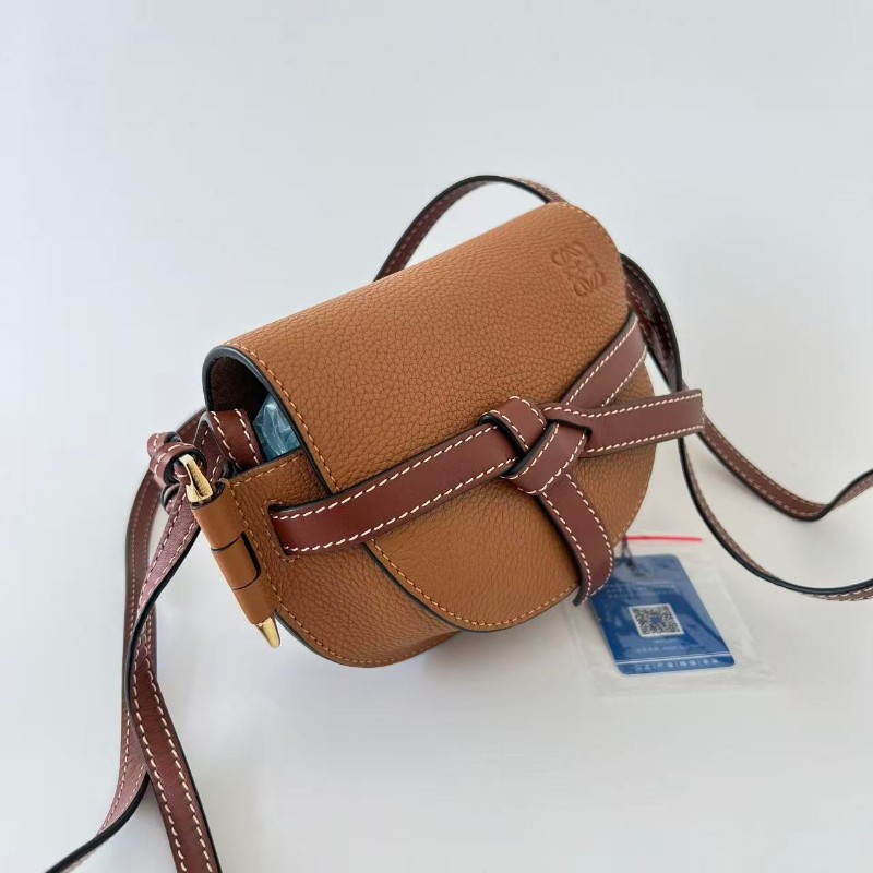 Loewe/羅意威焦糖色Gatemini粒面牛皮馬鞍包蝴蝶結斜挎包21cm-1