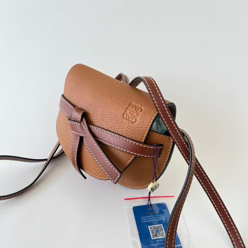 Loewe/羅意威焦糖色Gatemini粒面牛皮馬鞍包蝴蝶結斜挎包21cm-2