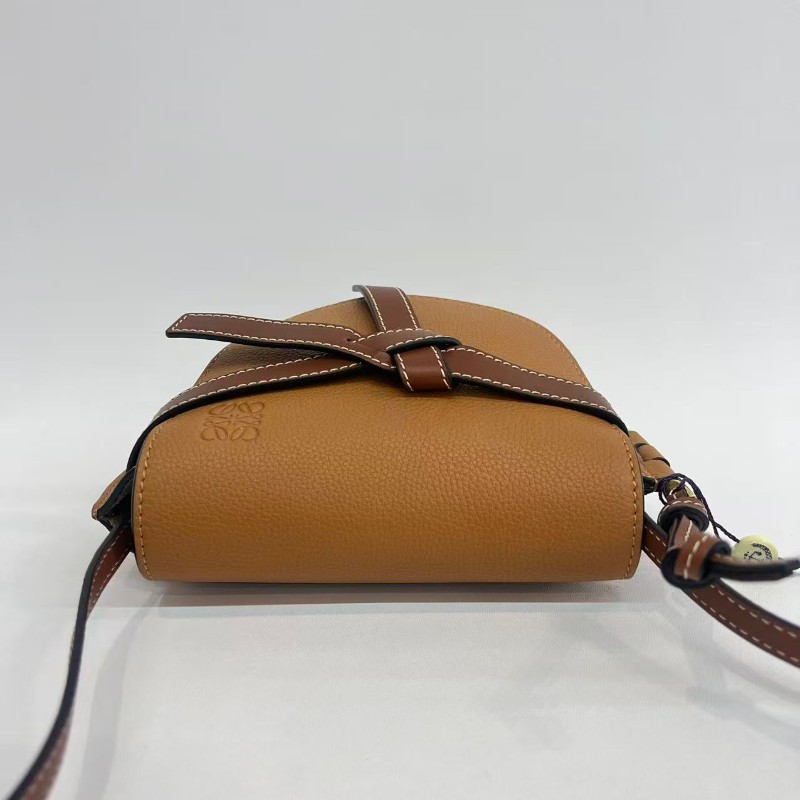 Loewe/羅意威焦糖色Gatemini粒面牛皮馬鞍包蝴蝶結斜挎包21cm-4