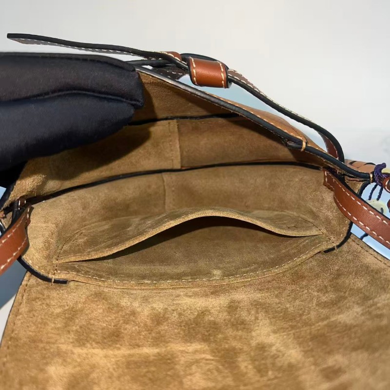 Loewe/羅意威焦糖色Gatemini粒面牛皮馬鞍包蝴蝶結斜挎包21cm-6