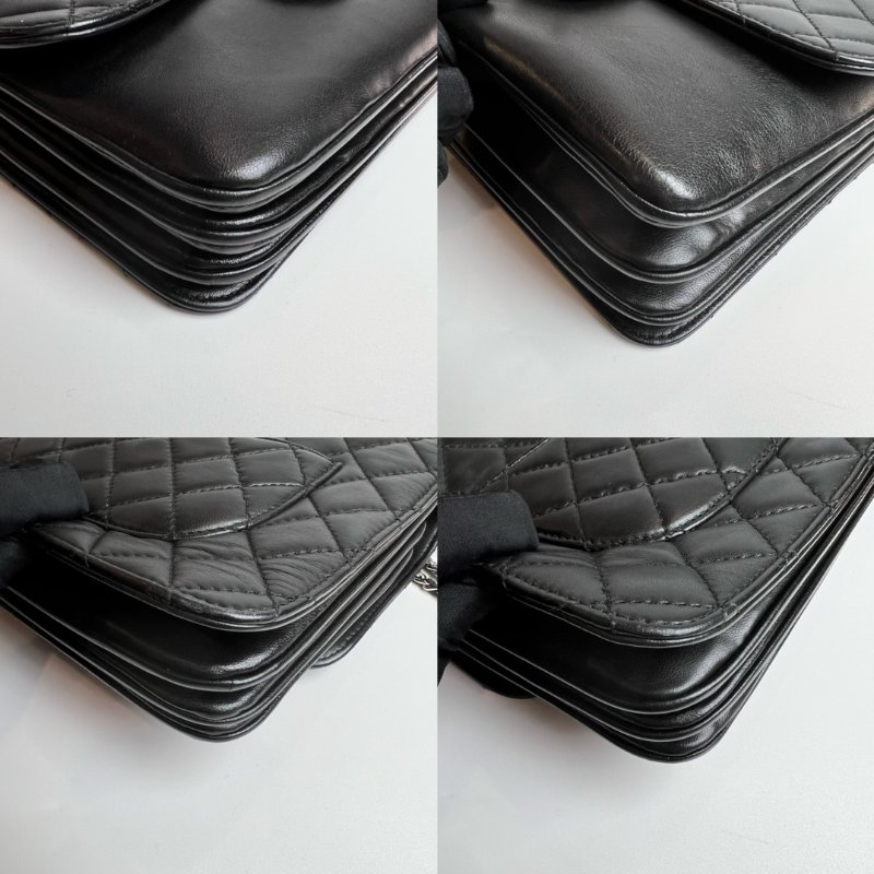 CHANEL 16開 黑銀羊皮菱格紋風琴包-12