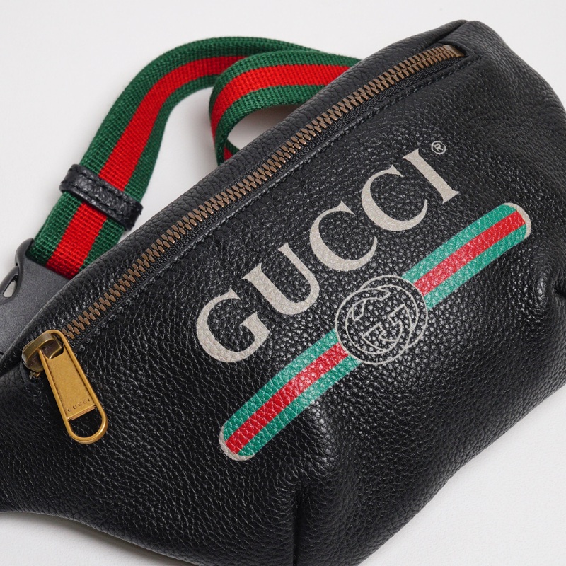 Gucci 綠紅背帶 胸/腰包 小號(黑色)-2