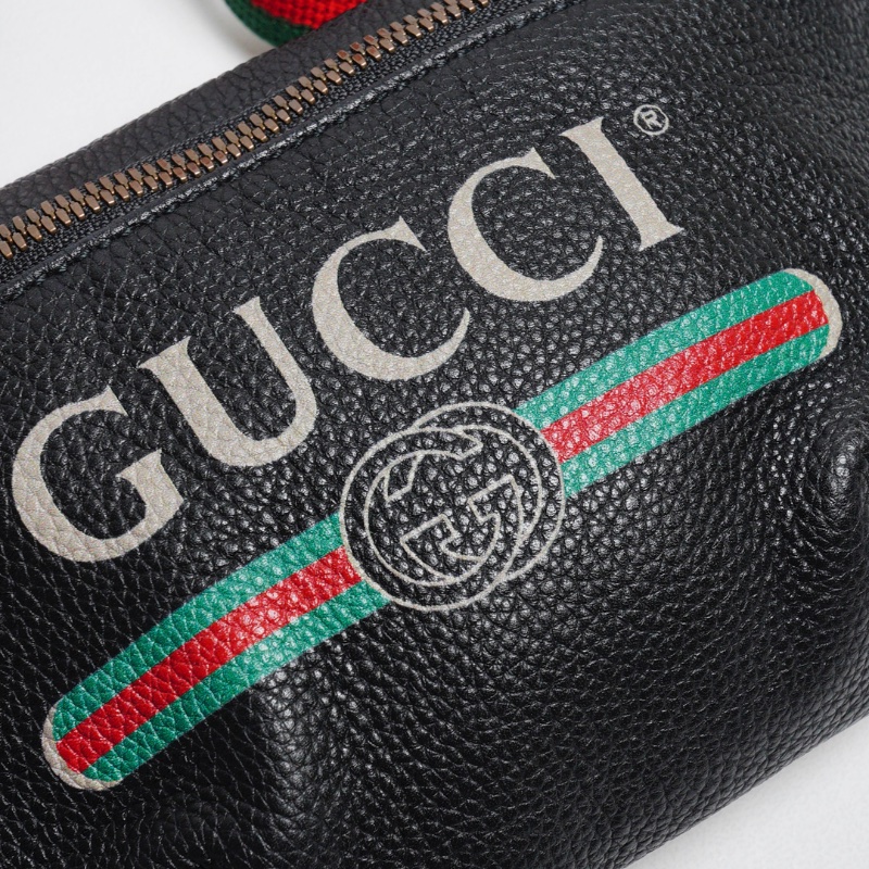 Gucci 綠紅背帶 胸/腰包 小號(黑色)-3