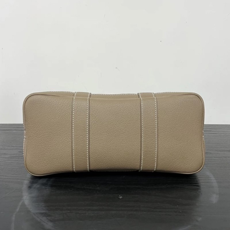 HERMES 大象灰銀扣帆布拼皮花園30手提包 30*21*14 98新-3