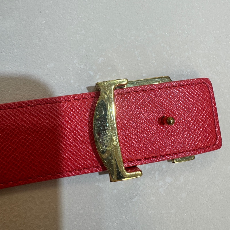 LV Initiales老花拼紅雙面皮帶M9498U-10