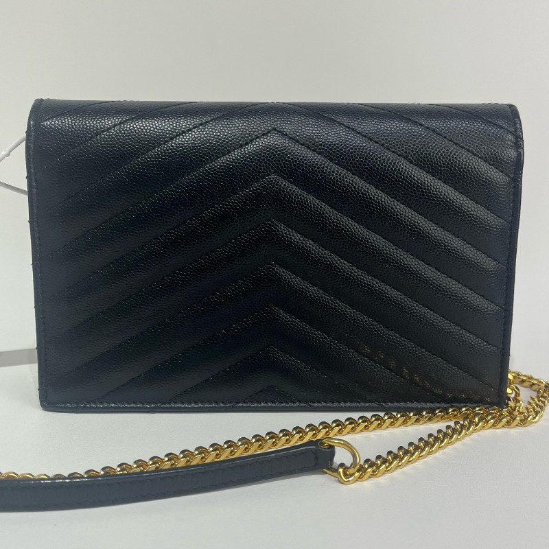 Saint Laurent/聖羅蘭黑金荔枝牛皮信封斜挎包19底-1