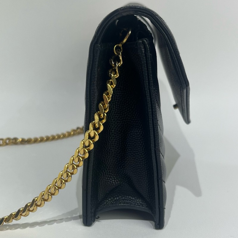 Saint Laurent/聖羅蘭黑金荔枝牛皮信封斜挎包19底-2