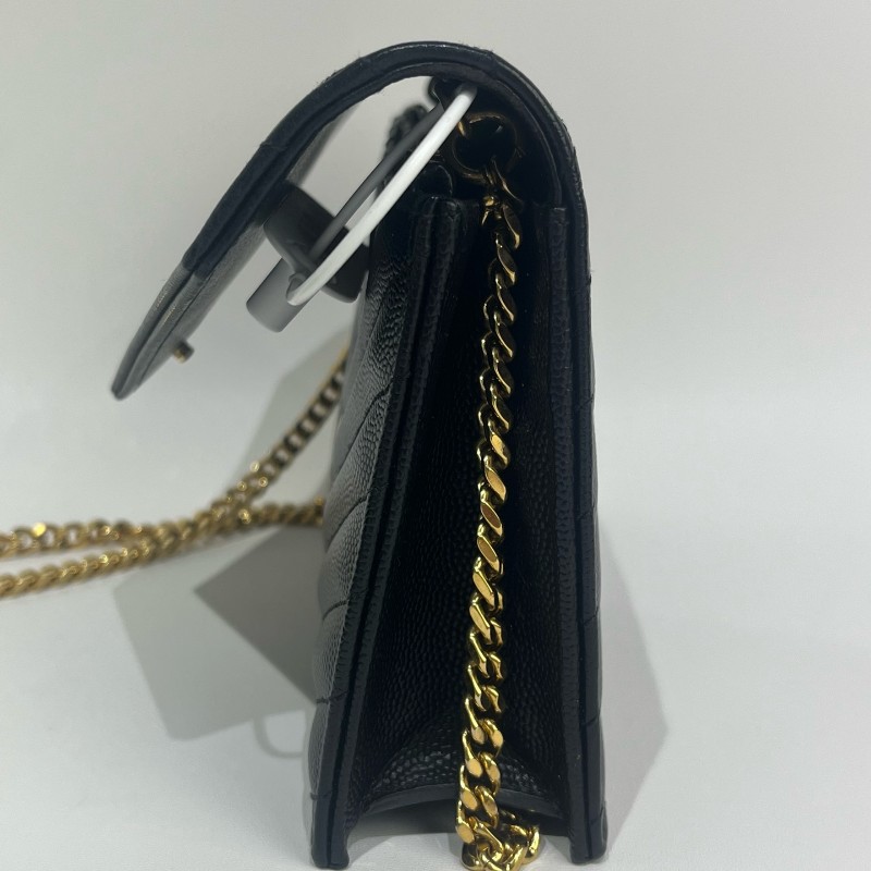 Saint Laurent/聖羅蘭黑金荔枝牛皮信封斜挎包19底-3