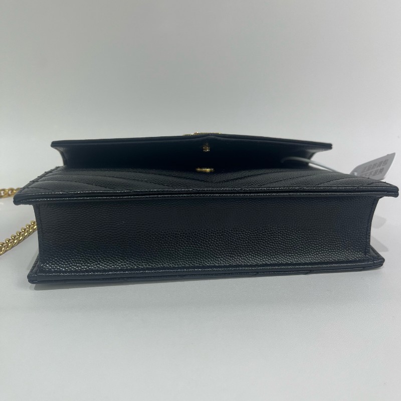 Saint Laurent/聖羅蘭黑金荔枝牛皮信封斜挎包19底-4