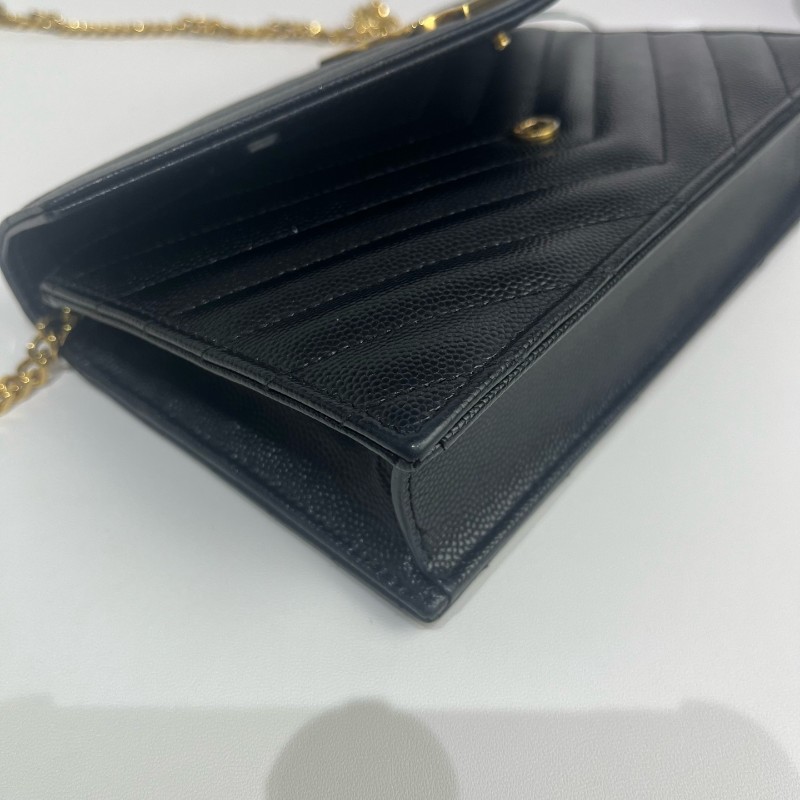 Saint Laurent/聖羅蘭黑金荔枝牛皮信封斜挎包19底-5