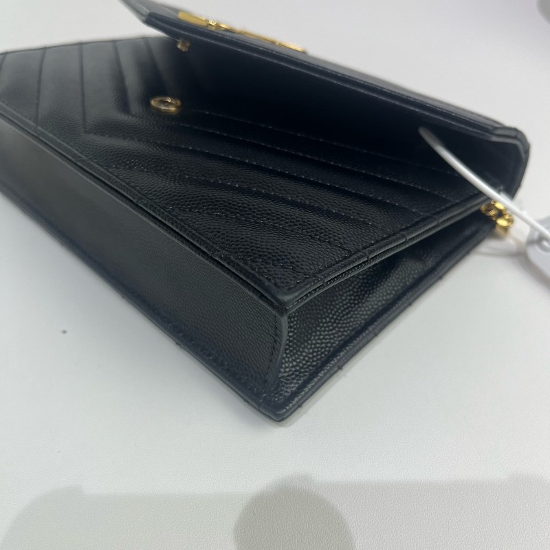 Saint Laurent/聖羅蘭黑金荔枝牛皮信封斜挎包19底-6