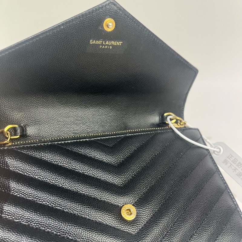 Saint Laurent/聖羅蘭黑金荔枝牛皮信封斜挎包19底-7