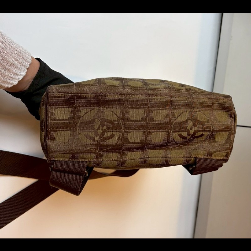 Chanel 軍綠緹花布斜背/後背包-8