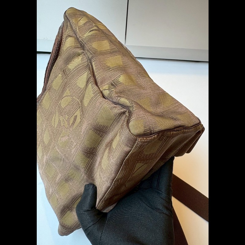 Chanel 軍綠緹花布斜背/後背包-10