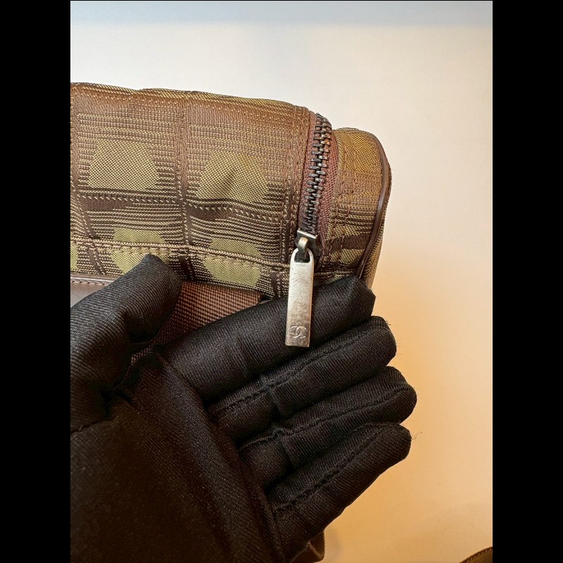 Chanel 軍綠緹花布斜背/後背包-11