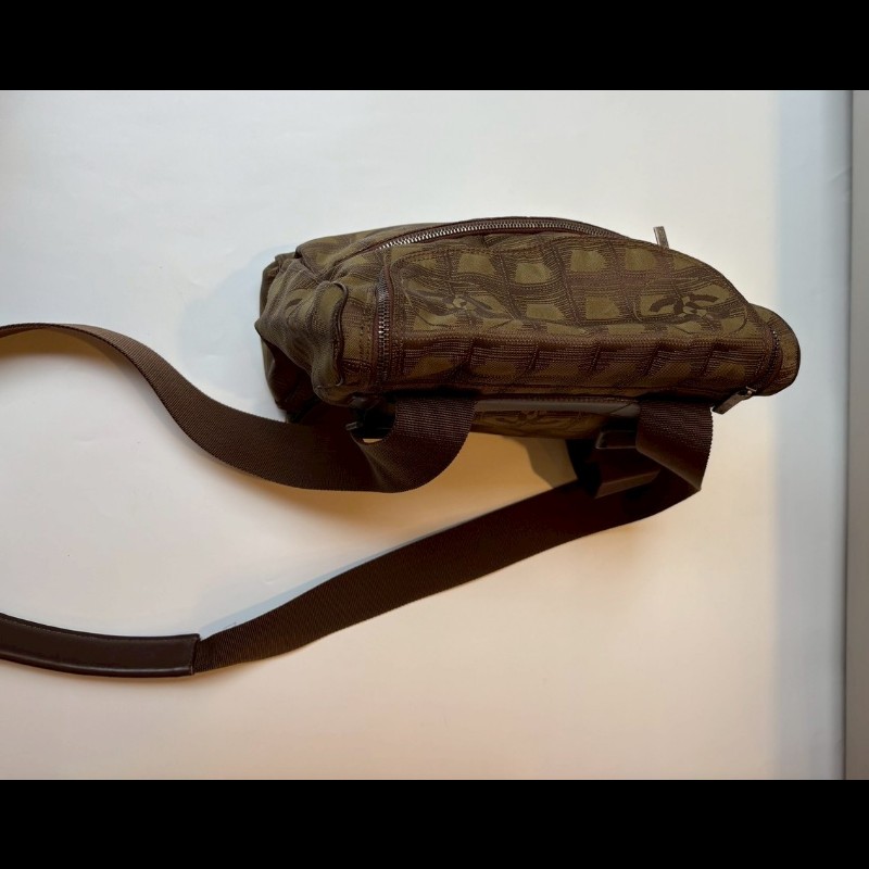 Chanel 軍綠緹花布斜背/後背包-13